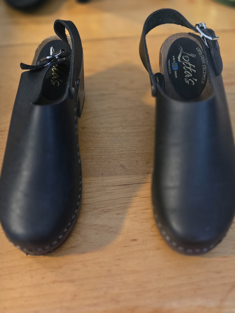 Lotta From Stockholm Black Leather Slingback Clogs